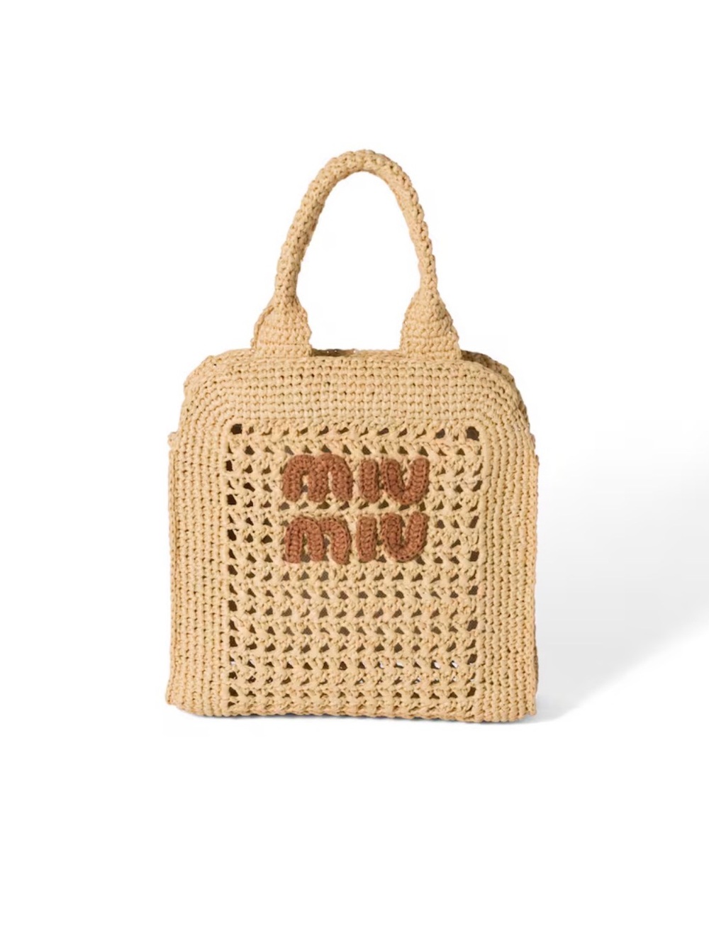 SOLD Miu Miu Beige Crochet Tote with Brown Logo